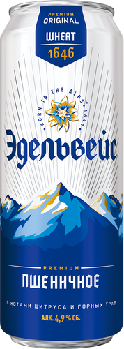 Напиток пивной EDELWEISS Wheat beer нефильтрованный пастеризованный осветленный, 4,9%, ж/б, 0.43л, фото