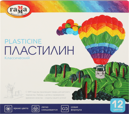 Пластилин ГАММА Классический 12 цветов, со стеком, Арт. 281033, детальное фото