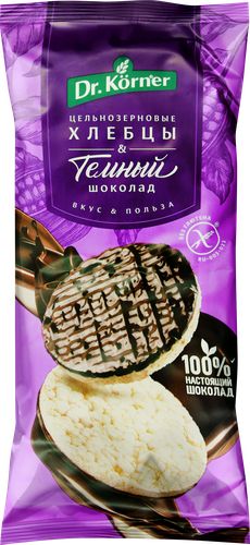 Хлебцы рисовые DR. KORNER с темным шоколадом, 67г, крупный план