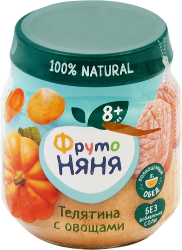 Пюре мясо-овощное ФРУТОНЯНЯ Телятина с овощами, с 8 месяцев, 100г, изображение