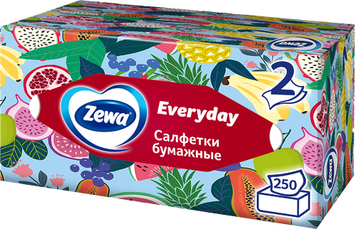 Салфетки бумажные ZEWA Everyday 2-слоя, в коробке, 250шт, изображение