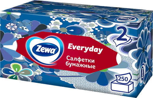 Салфетки бумажные ZEWA Everyday 2-слоя, в коробке, 250шт, изображение