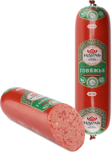 Колбаса полукопченая ИДЕЛЬ Говяжья Халяль, 500г, вид