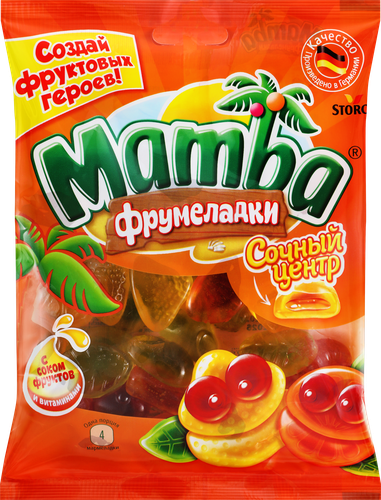 Мармелад жевательный MAMBA Фрумеладки сочный центр, 140г, крупный план
