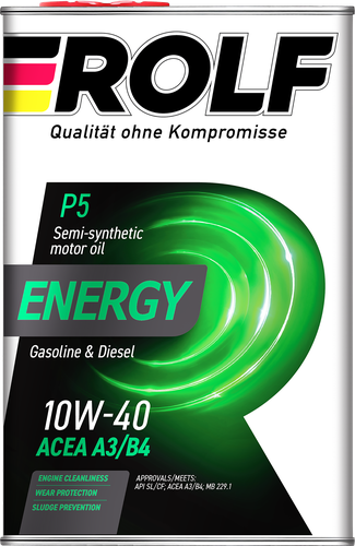 Масло моторное ROLF Energy SAE 10W-40 API SL/CF полусинтетическое Арт. 322227, 4л, фото