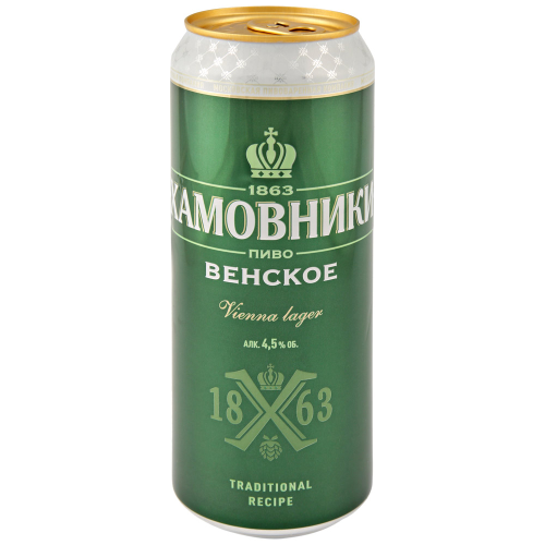 Пиво светлое ХАМОВНИКИ Венское фильтрованное пастеризованное, 4,5%, ж/б, 0.45л, вид