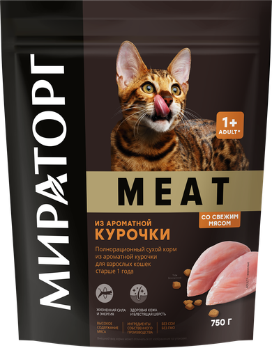 Корм сухой для взрослых кошек МИРАТОРГ Winner Meat из ароматной курочки, старше 1 года, 750г, изображение