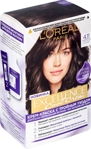 Крем-краска для волос L'OREAL Excellence Cool Creme 4.11 Ультрапепельный каштановый, стойкая, 268мл, картинка