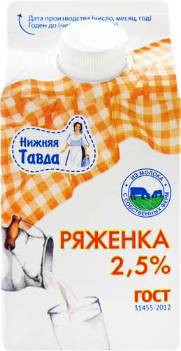 Ряженка НИЖНЯЯ ТАВДА 2,5%, без змж, 450г, вид