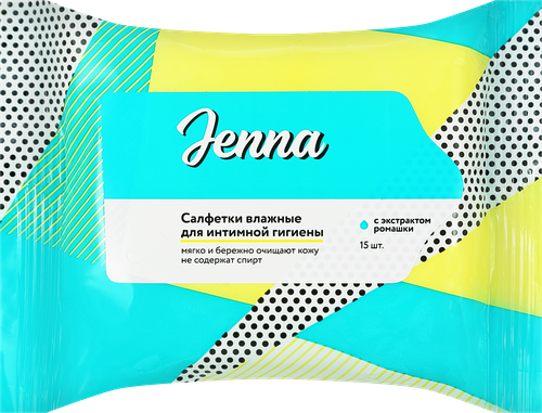 Салфетки влажные для интимной гигиены JENNA с экстрактом ромашки, 15шт, крупный план