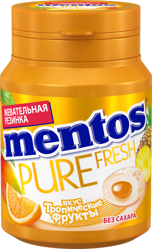 Жевательная резинка MENTOS Pure Fresh со вкусом тропических фруктов, крупный план