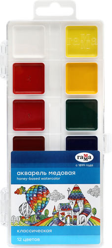 Акварель медовая ГАММА Классическая 12 цветов, без кисти Арт. 293985, картинка