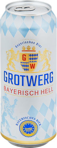 Пиво светлое GROTWERG Bayerisch Hell фильтрованное пастеризованное, 4,7%, ж/б, 0.5л, картинка