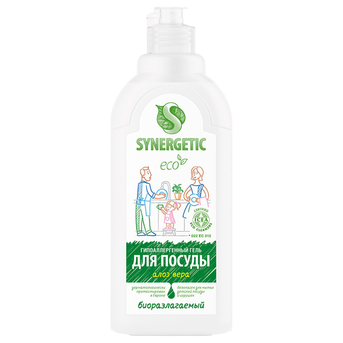 Средство для мытья посуды и детских игрушек SYNERGETIC биоразлагаемое с ароматом алоэ, 500мл, детальное фото