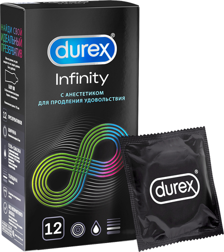 Презервативы DUREX Infinity гладкие с анестетиком, 12шт, детальное фото