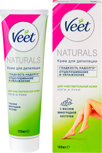 Крем для депиляции VEET Naturals с маслом виноградной косточки, для чувствительной кожи, 100г, изображение