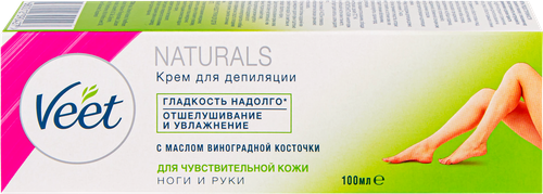 Крем для депиляции VEET Naturals с маслом виноградной косточки, для чувствительной кожи, 100г, фото