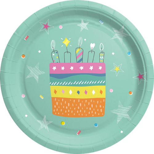 Тарелки одноразовые Happy Birthday d=18см бумажные, 6шт, крупный план