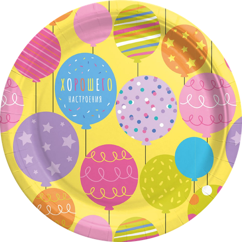 Тарелки одноразовые Happy Birthday d=18см бумажные, 6шт, детальное фото