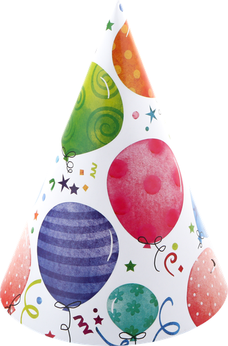 Колпаки праздничные Happy Birthday 16см, 6шт, картинка