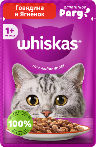Корм консервированный для взрослых кошек WHISKAS рагу с говядиной и ягненком, 75г, изображение
