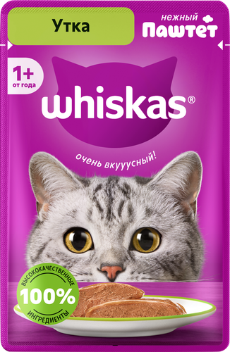 Корм консервированный для кошек WHISKAS паштет с уткой, 75г, фотография