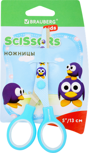 Ножницы BRAUBERG Kid Series Пингвины 13см, голубые Арт. 232271, картинка