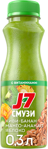 Продукт питьевой J7 Смузи Киви-ананас-манго-яблоко-банан с ржаными хлопьями, 300мл, фотография