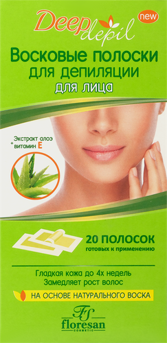 Полоски восковые для лица FLORESAN Deep Depil с алоэ вера, 20шт, детальное фото