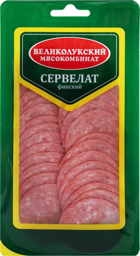 Колбаса варено-копченая МК ВЕЛИКОЛУКСКИЙ Сервелат Финский, нарезка, 150г, картинка