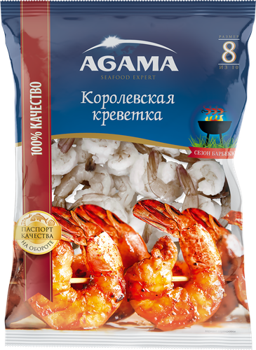 Креветки Королевские свежемороженые AGAMA Сезон Барбекю очищенные, с хвостом, 850г, картинка