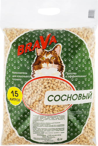 Наполнитель древесный для кошачьего туалета БРАВА сосновый, 15л, фото