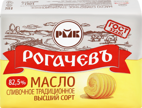 Масло сливочное РОГАЧЕВЪ Традиционное 82,5%, без змж, 180г, картинка