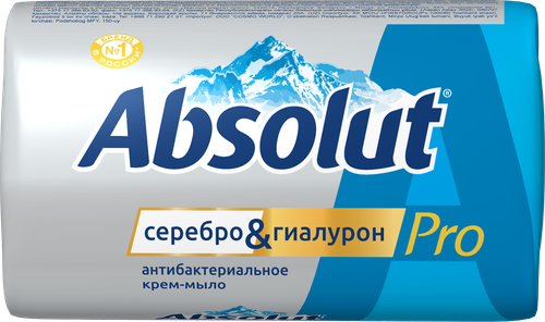 Туалетное мыло ABSOLUT Pro Series Серебро+гиалурон антибактериальное, 90г, детальное фото