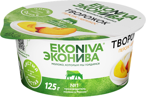 Продукт творожный ЭКОНИВА Персик, абрикос 5%, без змж, 125г, фото