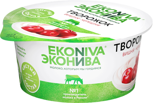 Продукт творожный ЭКОНИВА Вишня, черешня 5%, без змж, 125г, фотография