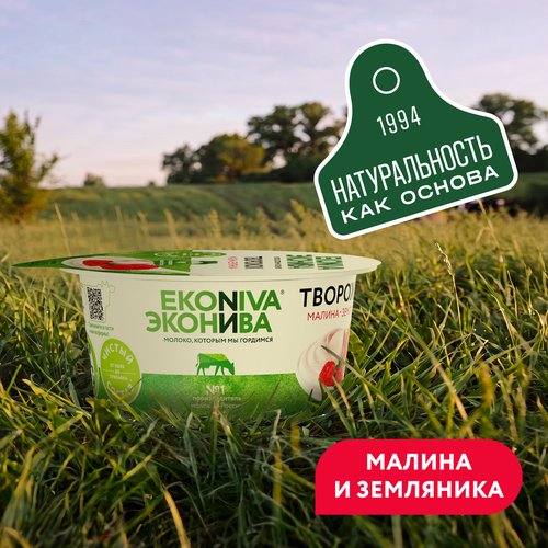 Продукт творожный ЭКОНИВА Малина, земляника 5%, без змж, 125г, картинка