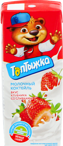 Коктейль молочный ультрапастеризованный ТОПТЫЖКА Клубника со сливками 3,2%, без змж, 200г, фотография
