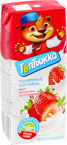 Коктейль молочный ультрапастеризованный ТОПТЫЖКА Клубника со сливками 3,2%, без змж, 200г, детальное фото