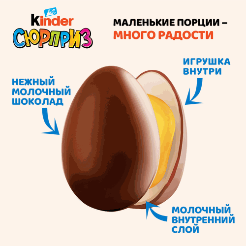 Яйцо шоколадное KINDER Surprise из молочного шоколада с игрушкой, 20г, крупный план
