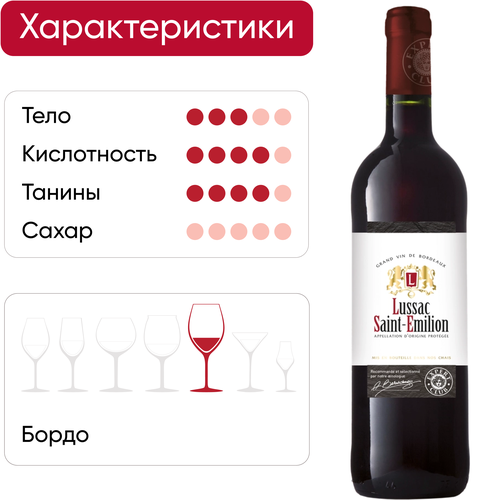 Вино LUSSAC SAINT-EMILION Бордо Эксперт Клаб выдержанное красное сухое,  0.75л, изображение