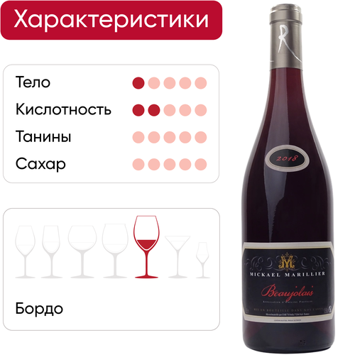 Вино MICKAEL MARILLIER BEAUJOLAIS ординарное сортовое красное сухое, 0.75л, фотография