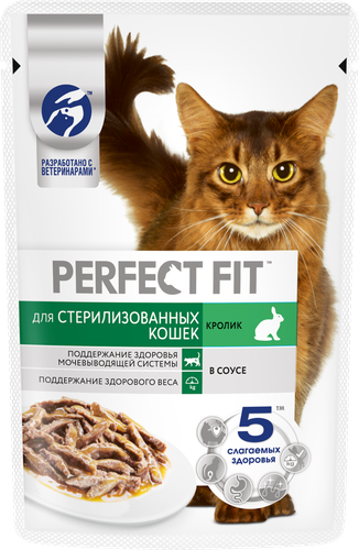 Корм консервированный для кошек Perfect Fit Sterile с кроликом в соусе для стерилизованных, 75г, картинка