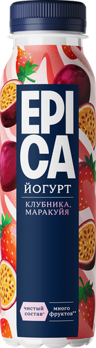 Йогурт питьевой EPICA с клубникой и маракуйей 2,5%, без змж, 260г, вид