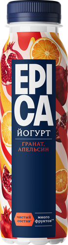 Йогурт питьевой EPICA с гранатом и апельсином 2,5%, без змж, 260г, вид