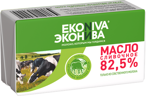 Масло сливочное ЭКОНИВА Традиционное 82,5%, без змж, 180г, изображение