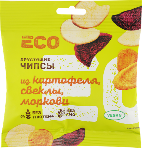 Чипсы овощные ЛЕНТА ЕСО Хрустящие, из картофеля, свеклы и моркови, 25г, детальное фото