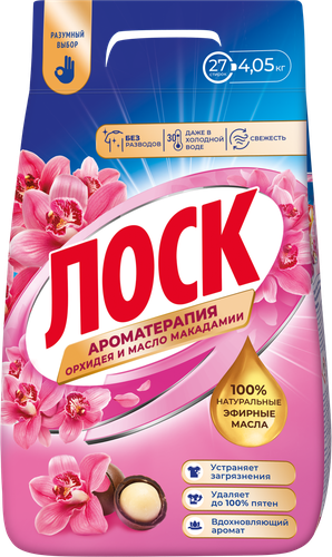 Стиральный порошок ЛОСК Ароматерапия Орхидея и масло макадамии, 4,05кг, крупный план
