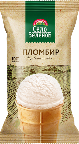 Мороженое СЕЛО ЗЕЛЁНОЕ Пломбир ванильный 15%, без змж, вафельный стаканчик, 90г, изображение