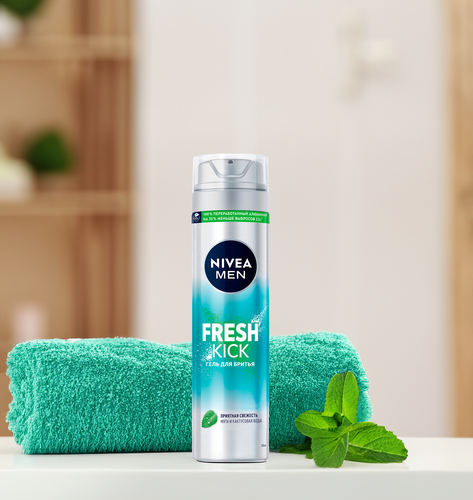 Гель для бритья NIVEA Men Fresh kick Приятная свежесть с мятой, 200мл, крупный план